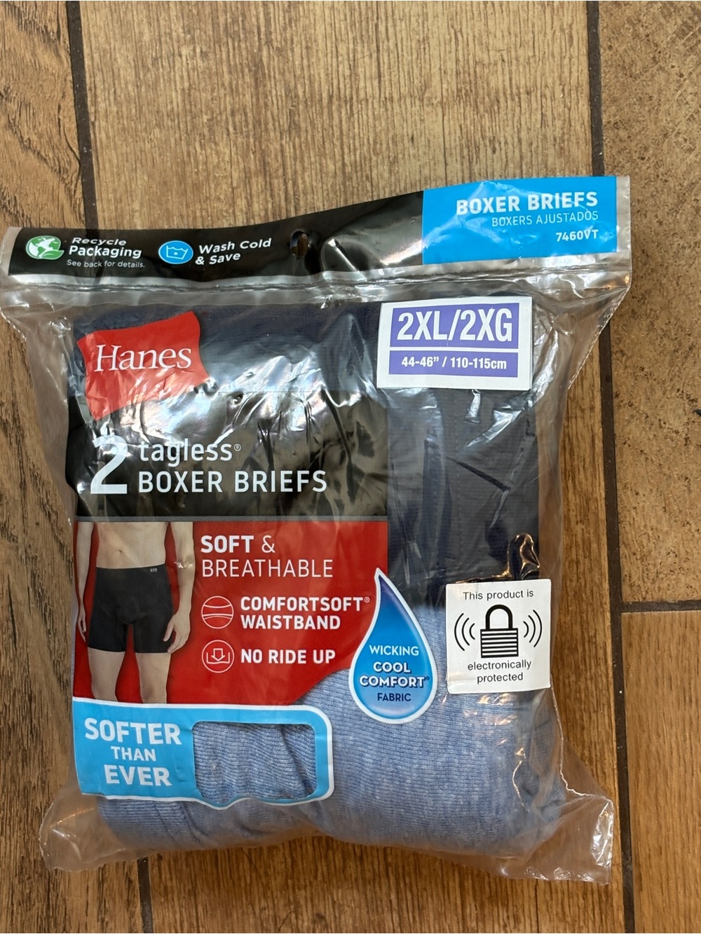 NEW!  Hanes 2-Pack Tagless Boxer Briefs - Navy & Heather Blue (2XL) Men’s